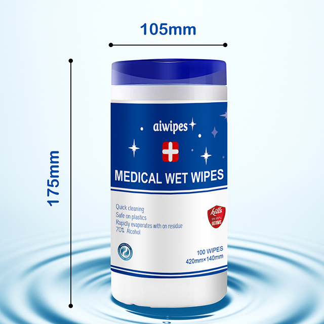 Lingettes humides désinfectantes médicales Aiwipes avec 70% d'alcool